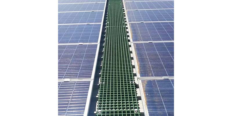 Fiberglass safety grating for solar farm pathways